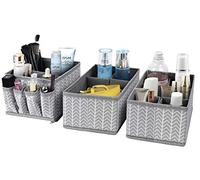 VERONLY Cosmetic Storage Bins Makeup Organizer, Adjustable Multifunction Storage Box Desk Drawer Divider for Makeup Brushes, Bathroom Countertop or Dresser, Set of 3 (Grey)