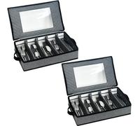 VERONLY Flatware Utensil Storage - Sturdy Silverware Storage Box with Dividers, 5 Compartment Flatware Storage Case with Handles and Removable Lid for Moving&Protected(Dark Gray)