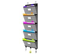 VERONLY Over The Door File Organizer-Wall Mount File Organizer for Office,Hanging File Folders with Labels and Hooks for Chart Paper, Magazine,Notebooks,Planners,5 Large Pockets (Black)