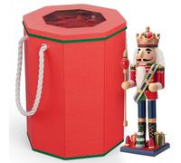 VERONLY Storage Box Nutcracker, Octagonal Figurine Collector Box with Clear Lid & Handles, Christmas Decoration Storage for 9-16 Inch Christmas Figures and Soldier Doll Collection