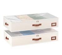 VERONLY Under Bed Storage Bag with Lid - 55L Hard Shell Underbed Clothes Organiser, Collapsible Wardrobe Drawers storage organiser with 2 Zips & Clear Window 83.8x43.2x15.2CM (Beige)