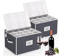 VERONLY Wine Glass Storage Box, Glassware Storage Containers,Hard Shell Side Bottom Support & Padded Dividers, Stackable Stemware Storage Case for 24 China Crystal Glasses Drinkware, Moving Supplies