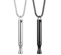 Veroral 2Pcs Breathing Necklace for Anxiety & Stress Relief, Mindfulness Aid, Stainless Steel Breathe Necklace for Adults Teens Women Men (Black/Silver)