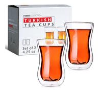 Verre Collection Turkish Tea Cups, 4.25oz, Set of 2 | Lightweight, Heat-Resistant, Insulated Double Wall Glasses