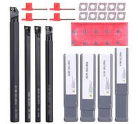 VerRich 14PCS Indexable Lathe Turning Tools Kit,4 PCS Metal Lathe Turning Tools Holder S07K,S08K,S10K,S12M-SCLCR06 with 10pcs CCMT060204 Carbide Inserts