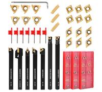 VerRich 28Pcs Kit Indexable Lathe Turning Tools,3/8"10mm Shank Boring Bar Metal Turning Tool Holder With 21pcs Carbide Inserts for Boring Cutting Grooving Turning Threading