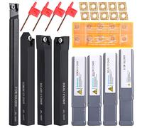 VerRich Indexable Lathe Turning Tools 1/2" 12mm Shank 14pcs kit,4 PCS Metal LatheTool Holder with 10pcs CCMT09T304 Carbide Inserts