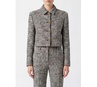 Versace Cropped Single-Breasted Virgin Wool Blazer with Chevron Pattern - Size: 42 - female