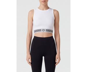 Versace Cropped Slim Fit Cotton-Blend Top with Greca and Medusa Logo - Size: 1 - female