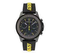 Versace Greca Action Chrono Collection Luxury Mens Watch Timepieces with a Black Strap and Dial Featuring a IP Gunmetal Case
