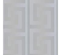 Versace 'Greek Key' Designer Luxury Satin Wallpaper in Grey / Silver Full Roll