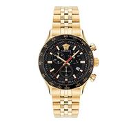Versace Hellenyium Chrono Collection Luxury Mens Watch Timepieces with a Gold Bracelet Featuring a IP Yellow Gold Case and a Black Dial, IP Yellow Gold, OS, Versace | Hellenyium