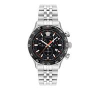 Versace Hellenyium Chrono Collection Luxury Mens Watch Timepieces with a Silver Bracelet Featuring a Stainless Steel Case and a Black Dial