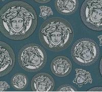 Versace Home designer wallpaper petrol silver Medusa head logo 38611-1 (7,93£/1q