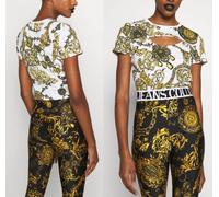 Versace Jeans Couture Cropped Tee Baroque Jewelry Logo T-Shirt Blouse Shirt XS