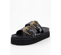 Versace Jeans Couture Double Strap Buckle Sandal Black