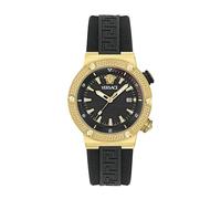 Versace Logo Diver Men's Black PU Leather Strap Watch