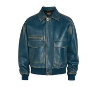 Versace Logo-embossed Distressed Leather Jacket - Blue - 50 (IT50 / L)