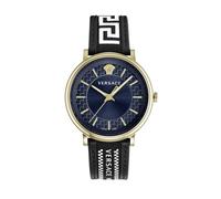 Versace Men's Analogue Quartz Watch with Leather Strap VE5A01821, Blue, Fashion
