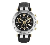 Versace Men's Fashion Quartz Wrist Watch Black Leather Strap Stainless Steel Case Analog Display Black - VEJB00222