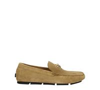 Versace Men's Leather Suede Loafers with Front Logo and Round Toe - Beige - 41 EU