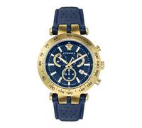 Versace Mens Quartz Fashion Blue Leather Band Stainless Steel Case Blue Analog Display Wrist Watch - VEJB00322