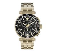 Versace Men's Quartz Fashion Bracelet and Stainless Steel Case Gold Dial Analogue Display Black Watch - VE3L00522