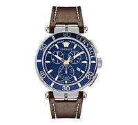 Versace Mens Quartz Watch Fashion Brown Leather Band Stainless Steel Case Blue Analog Display - VE3L00122
