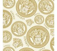 A.S. Création Wallpaper White Gold Designer Non-Woven Wallpaper Logo Medusa 386115 10.05 x 0.70 m Made in Germany