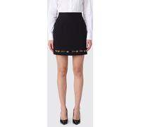 Versace Slim Fit Virgin Wool Mini Skirt with Logo Buttons and Cut-Outs - Size: 42 - female