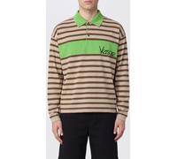 Versace Striped Long-Sleeve Polo in Cotton with Ribbed Collar - Size: S - male