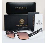 Versace Sunglasses Black Meander Brown Gradient Rectangle Metal MOD 2257 1261/18