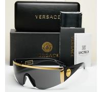 Versace Sunglasses Gold Medusa Shield Visor Black 1996 Tribute MOD 2197 1000/87