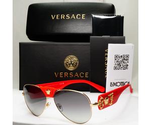 Versace Sunglasses Red Gold Grey Gradient Medusa Pilot MOD VE 2150-Q 1002/11 VV