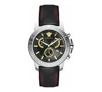 Versace VE2E00121 Men's Analogue Quartz Watch with Leather Strap, Black, Fashion