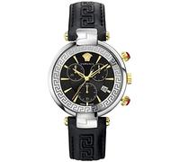 Versace VE2M00121 Women's Fashion Quartz Wrist Watch Black Leather Strap Stainless Steel Case Analogue Display - VE2M00121