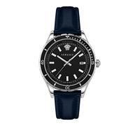 Versace VE3A002 20 Men's Analogue Quartz Watch with Leather Strap, Black, Strap.