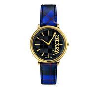 Versace - VE8100218 Unisex Fashion Quartz Watch Blue Leather Strap Stainless Steel Case Black Dial Analogue Display
