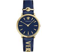 Versace Women's Analog Quartz Watch with Leather Strap VE8104522, Blue, Fashion