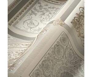 Versace Wallpaper Baroque Luxury Wallpaper Floral 387042 Grey Beige Silver White Logo Medusa 10.05 x 0.70 m Made in Germany