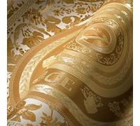 Versace Wallpaper Floral 387054 Luxury Wallpaper Gold White Designer Tendril Circles 10.05 x 0.70 m Made in Germany