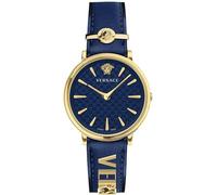 Versace Women's Analog Quartz Watch with Leather Strap VE8104522, Blue, Fashion