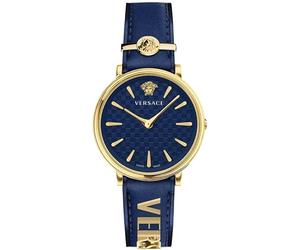 Versace Women's Analog Quartz Watch with Leather Strap VE8104522, Blue, Fashion