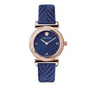 Versace , V-Motif Ladies Watch Rosegold Blue Leather ,Pink female, Sizes: ONE SIZE