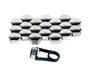 Versaco Car Wheel Nut Protectors WHEELNUTCH17 - Set of 20 Chrome Covers - 17mm Nut Diameter - Includes Removal Tool - Instructions on Packaging