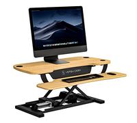 VERSADESK Electric Standing Desk Converter, 36 Inch PowerPro™ Height Adjustable Sit Stand Desktop Riser with Keyboard Tray, Built-in USB Charging Port, Holds 80 lbs, Push-Button Switch, Maple