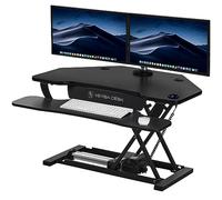 VERSADESK® PowerPro™ 36" Corner Standing Desk Converter, 36 Inch Motorized Height-Adjustable Standup Desk Riser Sit to Stand Desktop with Keyboard and Mouse Tray + USB Charging Port, Black