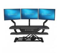 VERSADESK PowerPro 40 Inch Electric Standing Desk Converter - Push-Button Height Adjustable Sit to Stand Desk Riser for Triple Monitors & Laptop - Motorized Desktop Workstation with Wide Keyboard Tray