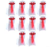 VersaGenius 10PCS Chair Sashes Elastic Bow Chair Sash Bands For Wedding Party Decorations(Red)