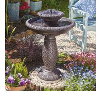 Versailles Solar Powered Fountain & Birdbath - Outdoor Garden Bronze Effect Polyresin Cascading Water Feature - H75 X 53Cm Dia